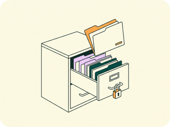 A locked filing cabinet with folders